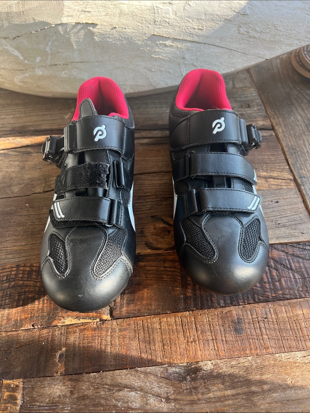 Peloton Black Cycling Shoes with White Logos Size 39